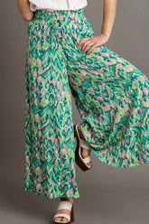 Umgee Full Size Mixed Print High Waist Wide Leg Pants Plus Size OutfitFlow